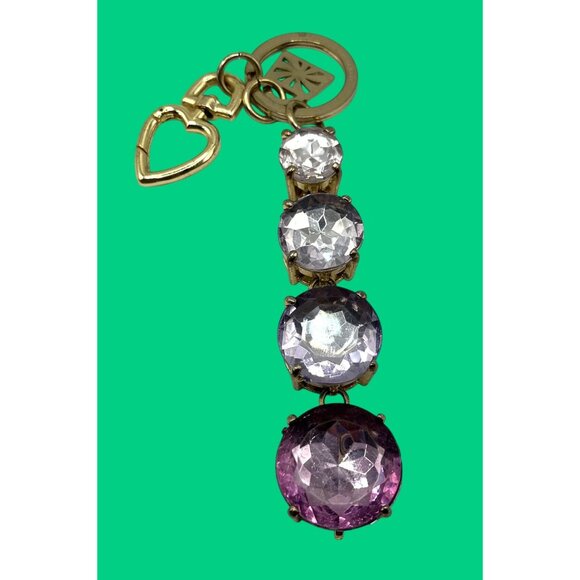 Gold-Tone Keychain With Large Faceted Purple & Clear Gemstones - Picture 4 of 5